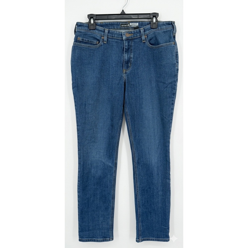 Carhartt Relaxed Fit Straight Leg Jeans Womens 14 Tall Blue Denim Workwear 14T